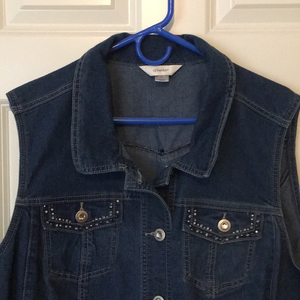 CJ Banks 3X Denim Jean Vest Jewel Buttons